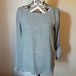 Ann Taylor Blue And White Long Sleeve Blouse Small